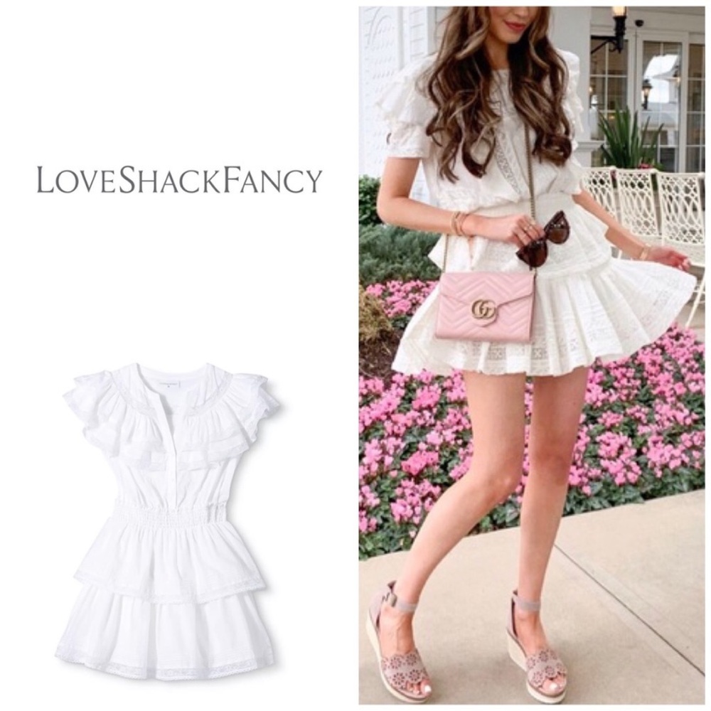 LOVESHACK FANCY X TARGET TIERED PENELOPE DOUBLE RUFFLE WHITE MINI DRESS NWT
